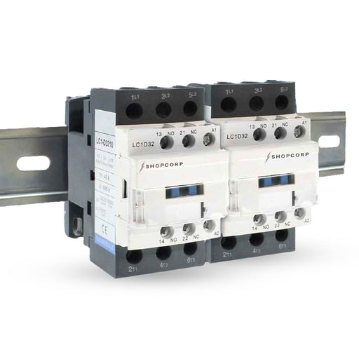 Shopcorp 30A 6 Pole (3 Pole x 2 units) NO and Auxiliary 1NO/1NC Contactor - 110/120VAC Coil, DIN Rail and Screws for HVAC, AC, Motor and Lighting