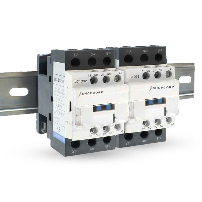 Shopcorp 30A 6 Pole (3 Pole x 2 units) NO and Auxiliary 1NO/1NC Contactor - 110/120VAC Coil, DIN Rail and Screws for HVAC, AC, Motor and Lighting