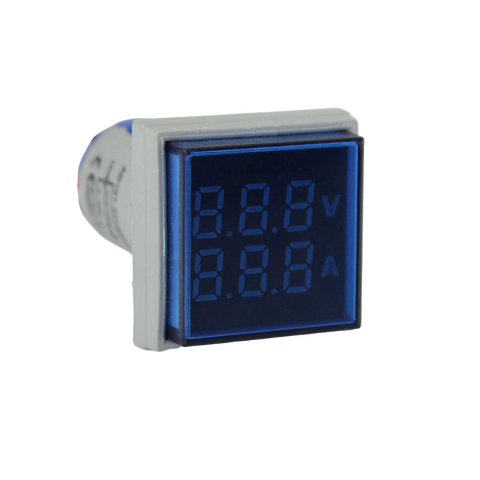 Shopcorp LED Volt Amp Meter 22mm Panel Mount, AC50-500V & 0-100A with CT Sensor – 1 Pack Blue