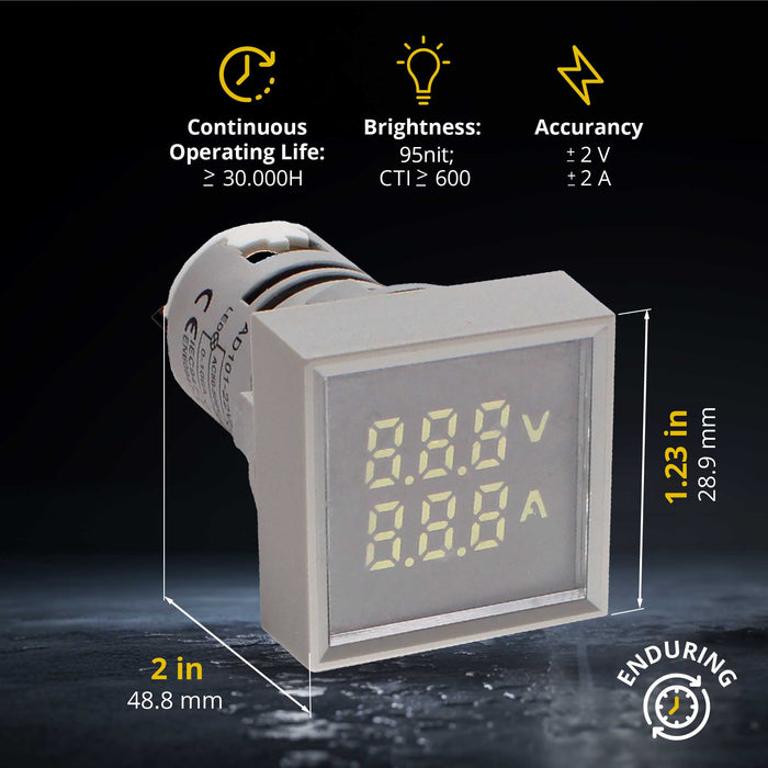 Shopcorp LED Volt Amp Meter 22mm Panel Mount, AC50-500V & 0-100A with CT Sensor (Gray)