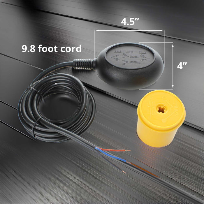 Shopcorp Water Level Meter Sensor, Float Switch for Sump Pump - Dual Operation, 250V and 10A Max Current