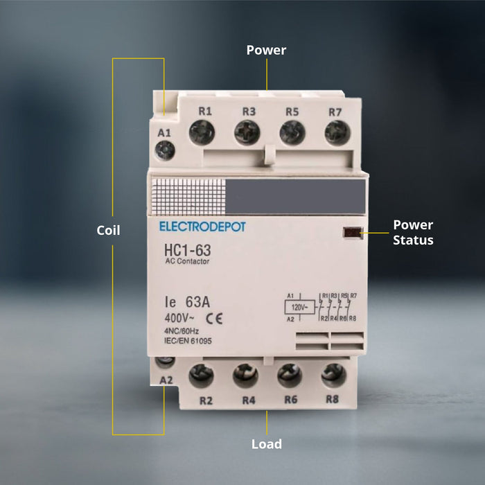 Electrodepot Contactor - 60 Amp 4 Pole Normally Open Contactor 400V - 110/120VAC for HVAC AC Motor and Lighting