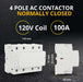 Shopcorp 100 Amp 4 Pole Normally Closed Contactor IEC 500V - 110/120VAC Coil for HVAC, AC, Motor Load & Lighting Systems