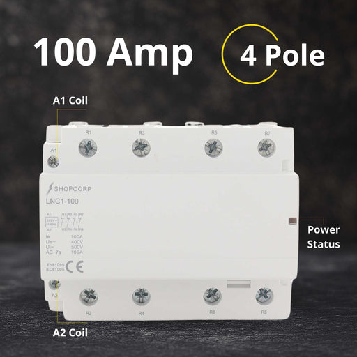 Shopcorp 100 Amp 4 Pole Normally Closed Contactor IEC 500V - 110/120VAC Coil for HVAC, AC, Motor Load & Lighting Systems