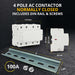 Shopcorp 100A Contactor 4 Pole Normally Closed IEC 500V, 110/120VAC Coil w/ DIN Rail & Screws for HVAC, Motor & Lighting