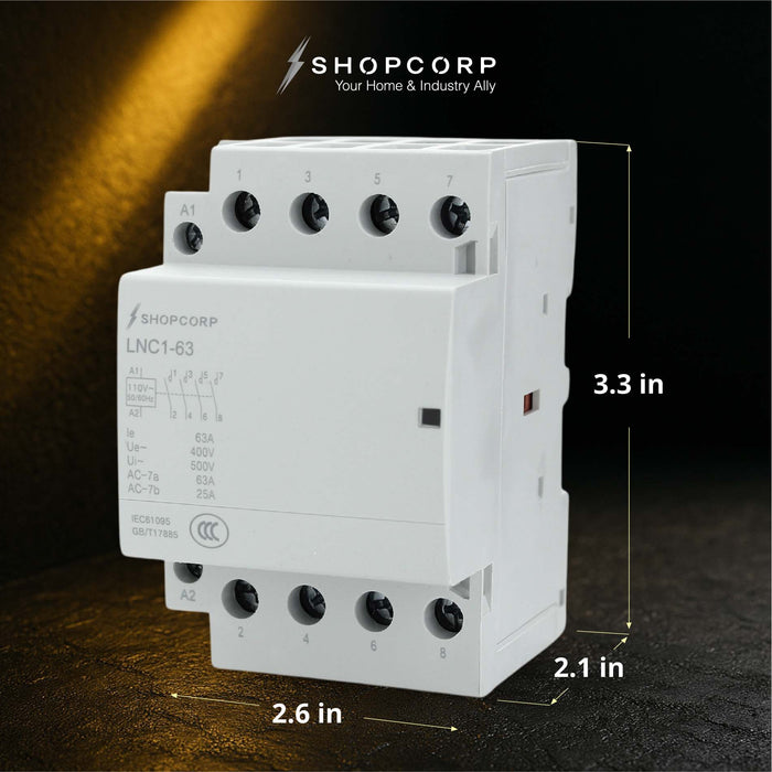 Shopcorp 60A 4 Pole NO Contactor - IEC 400V - 110/120VAC Coil  for HVAC, Motor & Lighting