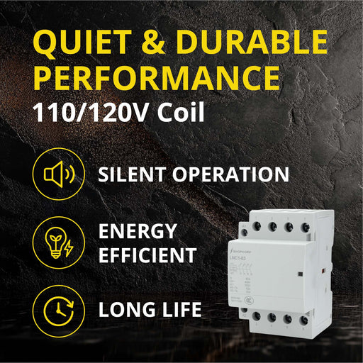 Shopcorp 60A 4 Pole NO Contactor - IEC 400V - 110/120VAC Coil  for HVAC, Motor & Lighting