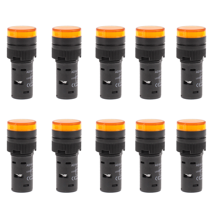 Shopcorp LED Indicator Light 16mm , 12V / 24V / 110–120V AC/DC, Yellow – 10 Pack