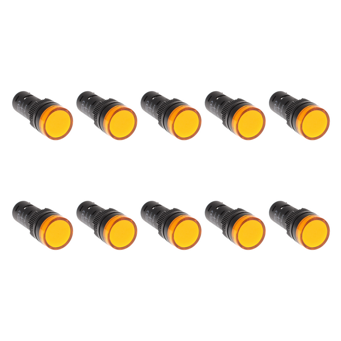 Shopcorp LED Indicator Light 16mm , 12V / 24V / 110–120V AC/DC, Yellow – 10 Pack