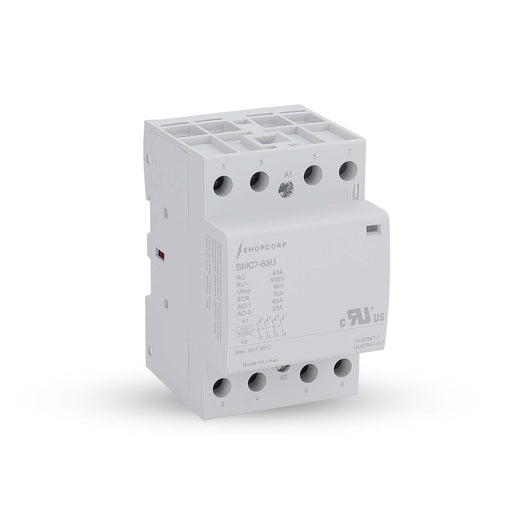 Shopcorp 63A AC/DC 4 Pole Normally Open UL Listed Contactor | 120V Coil, IEC 400V, DIN Rail Mount