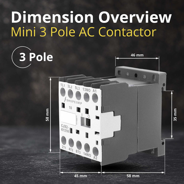 Shopcorp Mini Contactor 3 Pole 120V Coil - 12A AC-3 20A AC-1, IEC 690V for HVAC, Lighting & Motor Control