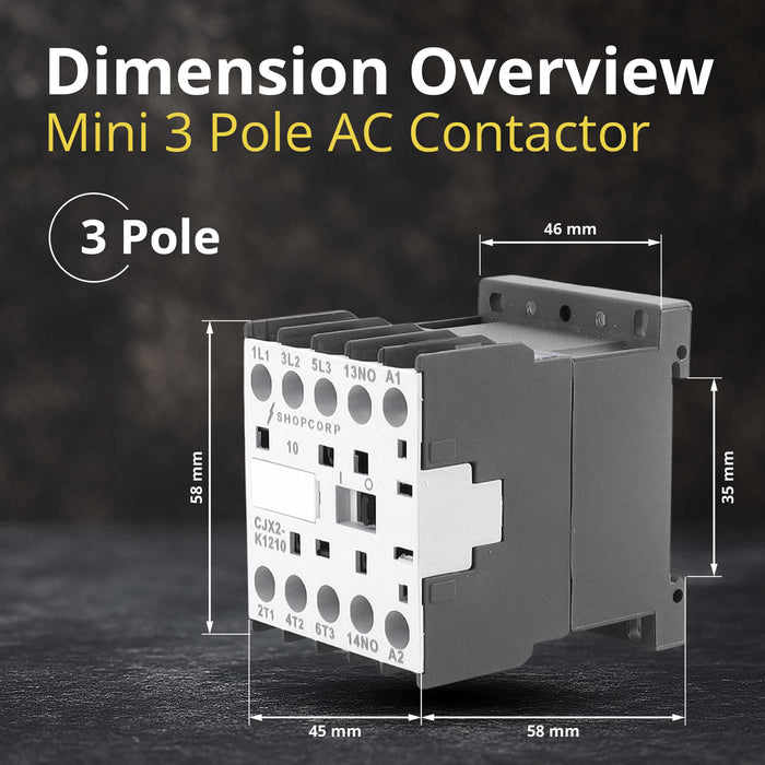 Shopcorp Mini Contactor 3 Pole – 220V Coil, 12A AC-3 20A AC-1, IEC 690V for HVAC, Lighting & Motor Control