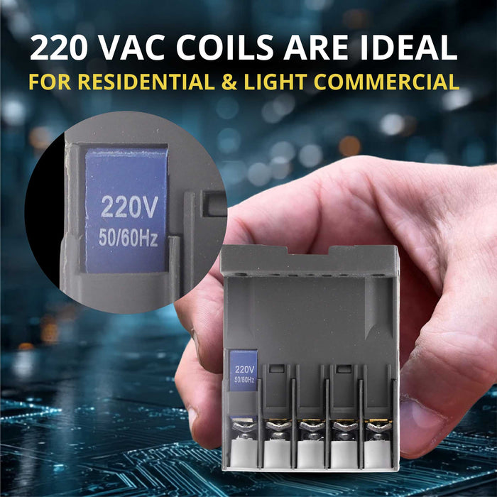 Shopcorp Mini Contactor 3 Pole – 220V Coil, 12A AC-3 20A AC-1, IEC 690V for HVAC, Lighting & Motor Control