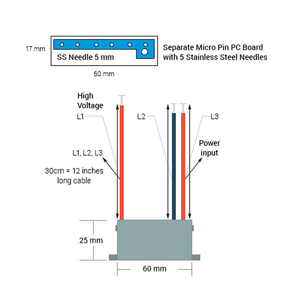 Electrodepot Negative Ion Generator 12VDC Module with MicroPin Stainless Steel Needles