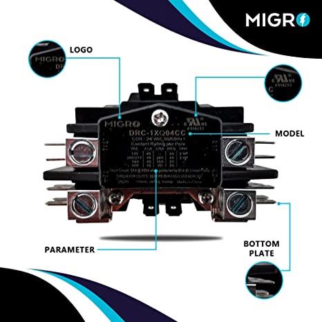 Migro 40A 1 Pole 24V, 600 V Definite Purpose Contactor for HVAC Heavy Duty, Inductive 40A, Resistive 50A