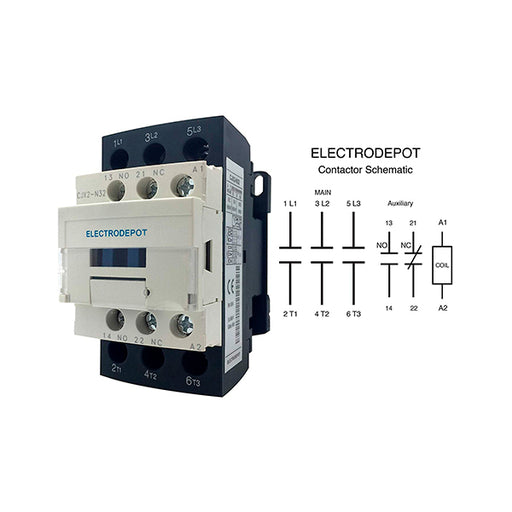 Electrodepot 30A 3 Pole IEC 660V Contactor - Normally Open and Auxiliary 1NO/1NC - 110/120VAC Coil for HVAC, AC, Motor Load and Lighting (2 pack)