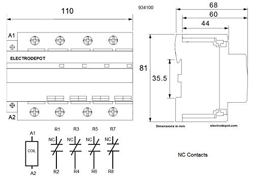 Electrodepot 100 Amp 4 Pole NC Contactor - 110/120VAC Coil for HVAC, AC, Motor Load and Lighting