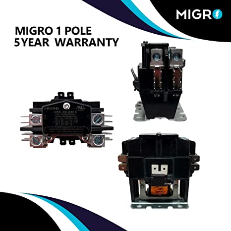 Migro 40A 1 Pole 24V, 600 V Definite Purpose Contactor for HVAC Heavy Duty, Inductive 40A, Resistive 50A