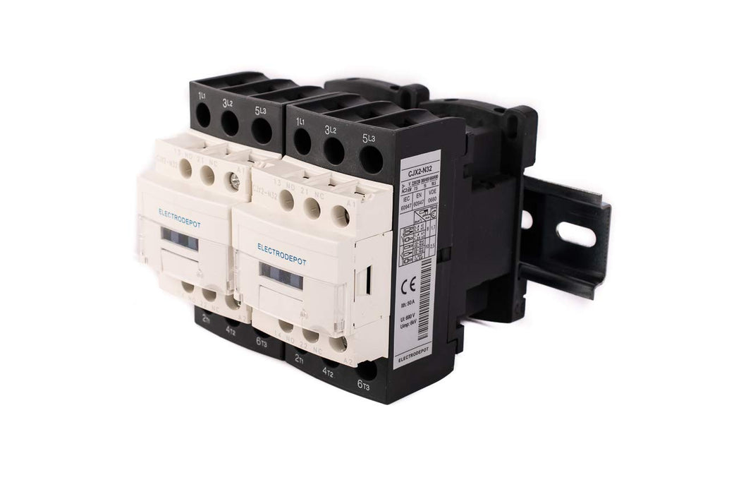 Electrodepot Contactor - 30A 6 Pole (3 Pole x 2) NO and Aux 1NO/1NC - 110/120V Coil, Includes DIN Rail and 2 Screws - for HVAC, AC, Motor Load and Lighting.