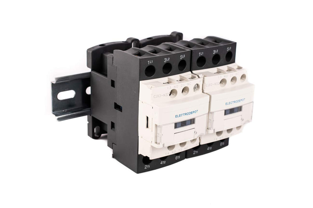 Electrodepot Contactor - 30A 6 Pole (3 Pole x 2) NO and Aux 1NO/1NC - 110/120V Coil, Includes DIN Rail and 2 Screws - for HVAC, AC, Motor Load and Lighting.