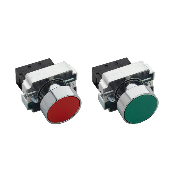 Shopcorp Small Push Button with Flat Head, N/O - On/Off, Start/Stop, Self-Resetting Momentary Switch (Green/Red)