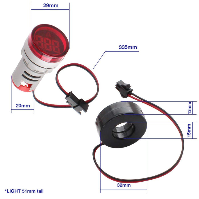 Shopcorp Digital Led Display Indicator Ammeter - 220V and 0-100A , Gauge Meter, Tester Amp Monitor (Red/Green, 3 Pack)