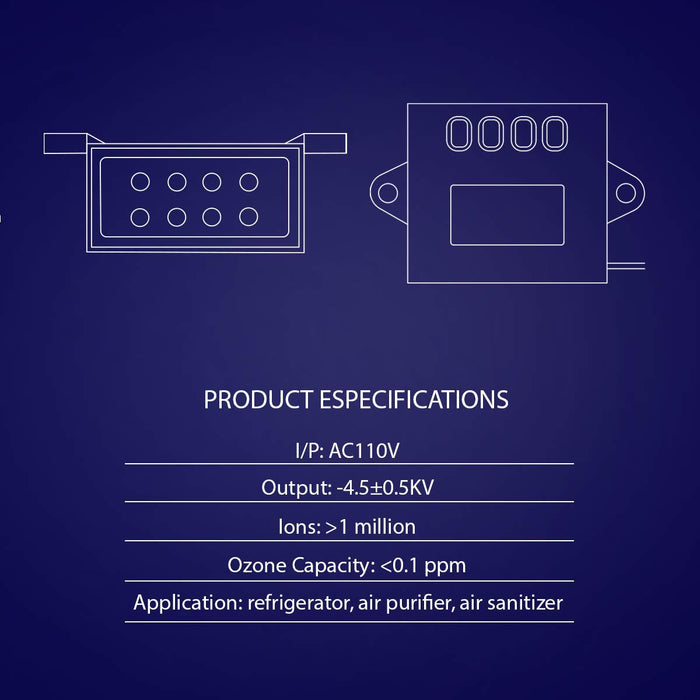 Shopcorp 110/120V Plasma Ion Generator - Negative Ionizer for Refrigeration, Air Purifiers and Air Sanitizers