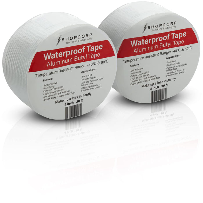 Shopcorp Waterproof Silver Aluminum Butyl Multi-Purpose Tape – Silver, Heavy Duty, High Heat, Professional Foil