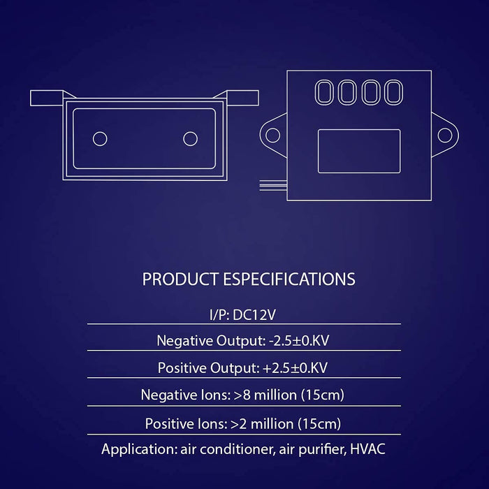 Shopcorp 12V Bipolar Ion Generator - Positive >2 Million and Negative >8 Million Ions/cc Ionizer