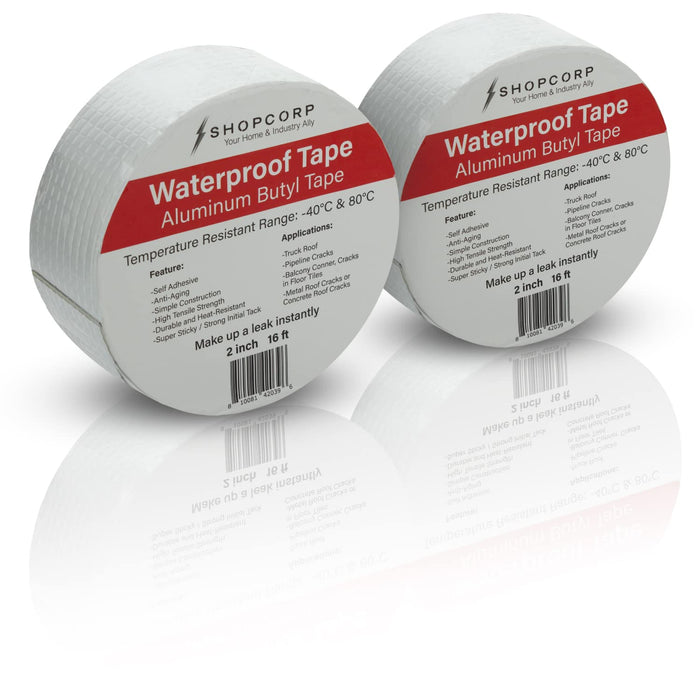 Shopcorp Waterproof Silver Aluminum Butyl Multi-Purpose Tape – Silver, Heavy Duty, High Heat, Professional Foil