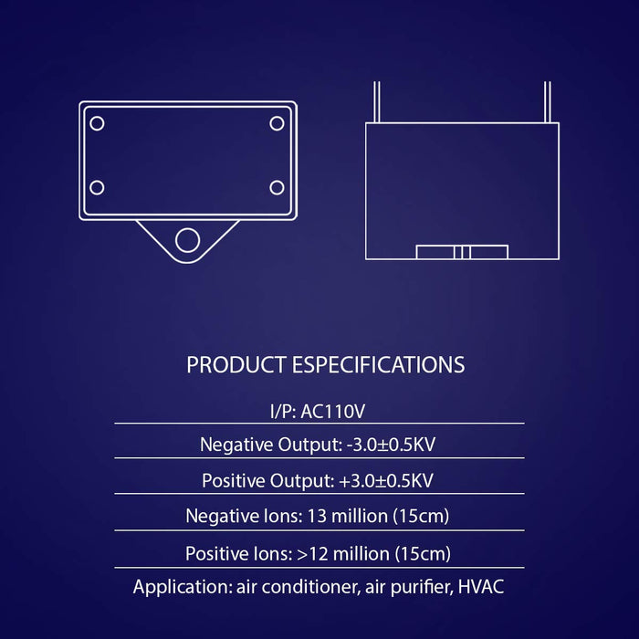 Shopcorp 110/120V Bipolar Ion Generator - Positive >12 Million and Negative >13 Million Ions/cc Ionizer