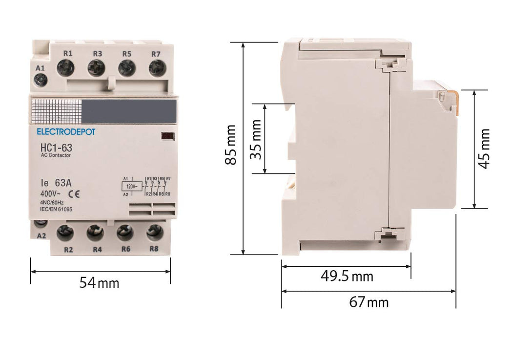 Electrodepot 4 Pole 100 Amp Normally Open IEC 500V Contactor