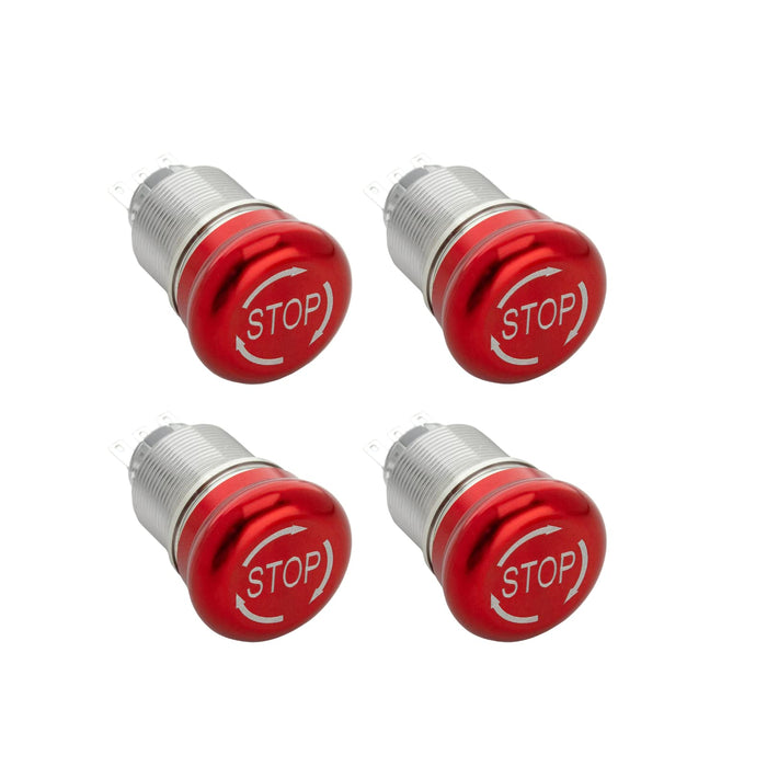 Shopcorp Aluminum Emergency Push Button, 1 N/O and 1 N/C - 22mm Waterproof Latching Switch