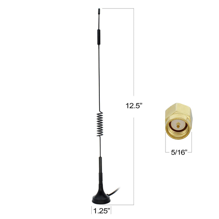 Shopcorp GSM Omni Directional Spring Antenna, SMA Male, 3 ft - 3G 4G LTE Bands, 12 dBi Gain, 698-960/1710-2700 MHz