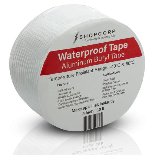 Shopcorp Waterproof Silver Aluminum Butyl Multi-Purpose Tape – Silver, Heavy Duty, High Heat, Professional Foil