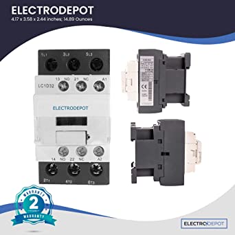 Electrodepot 30A 3 Pole IEC 660V Contactor - Normally Open and Auxiliary 1NO/1NC - 110/120VAC Coil for HVAC, AC, Motor Load and Lighting