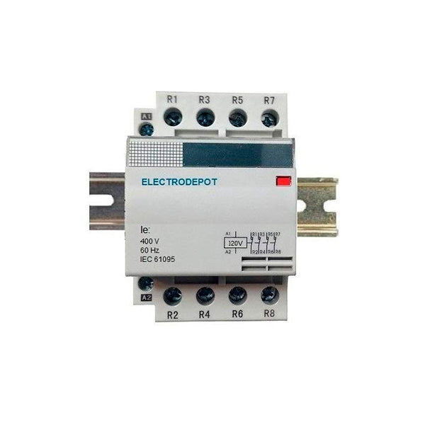 Electrodepot 40A 4 Pole Normally Open 400V Contactor - 110/120VAC, Includes DIN Rail for HVAC, AC, Motor Load and Lighting