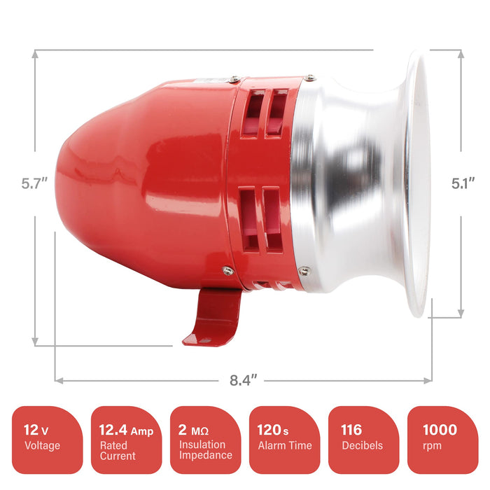 Shopcorp 12V Industrial Motor Alarm Bell Horn Sound Buzzer Siren, Decibel Security (112 Decibels)