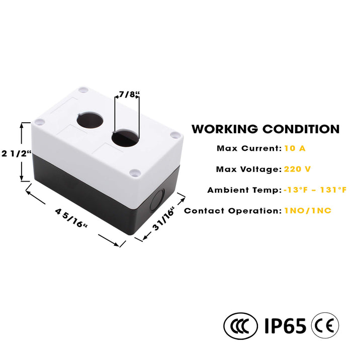 Shopcorp Push Button Switch Control Station Box - 22mm Double Push Button Hole, Dustproof and Waterproof, 1NO/1NC