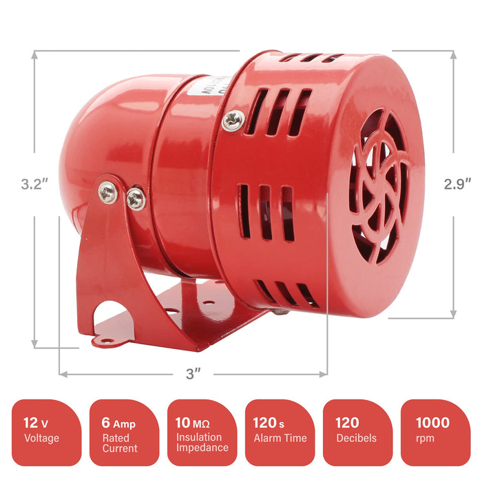 Shopcorp 12V Industrial Motor Alarm Bell Horn Sound Buzzer Siren, Decibel Security (116 Decibels)