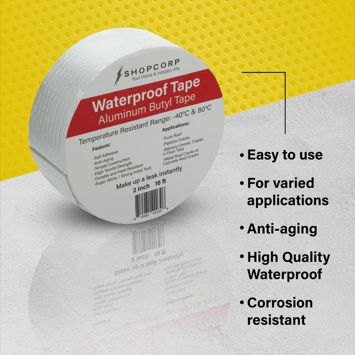 Shopcorp Waterproof Silver Aluminum Butyl Multi-Purpose Tape – Silver, Heavy Duty, High Heat, Professional Foil