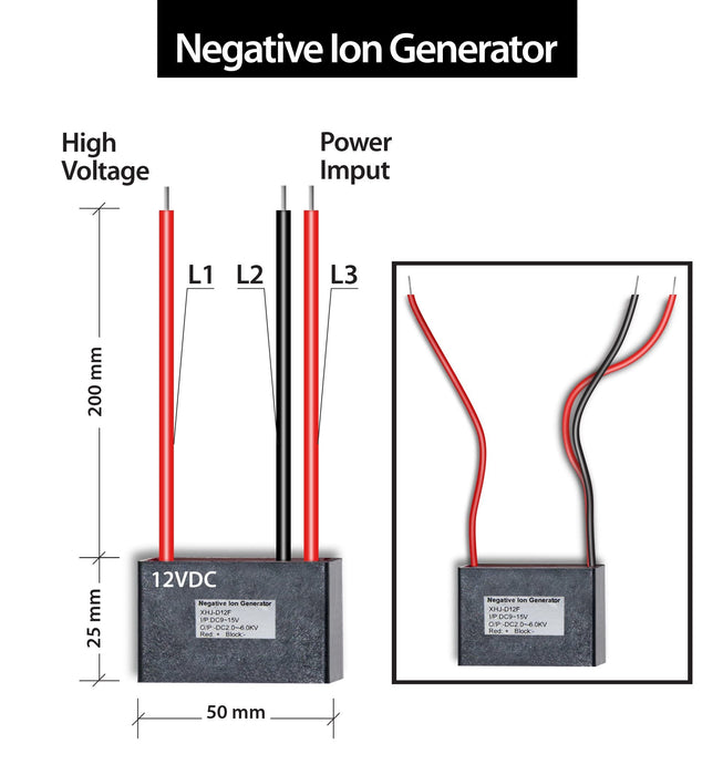 Shopcorp 12VDC Variable Density Plasma Negative Ion Generator Module – Portable Air Ionizer