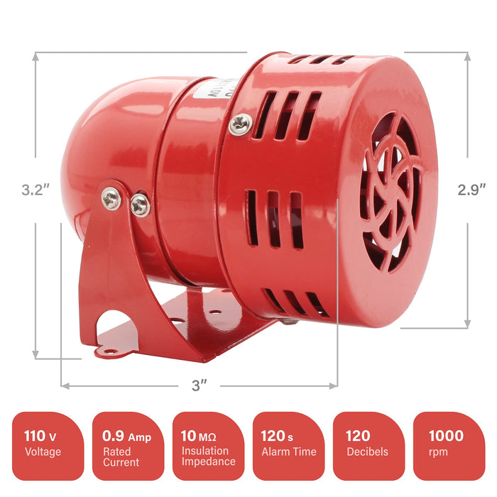 Shopcorp 110V Industrial Motor Alarm Bell Horn Sound Buzzer Siren, Decibel Security (116 Decibels)