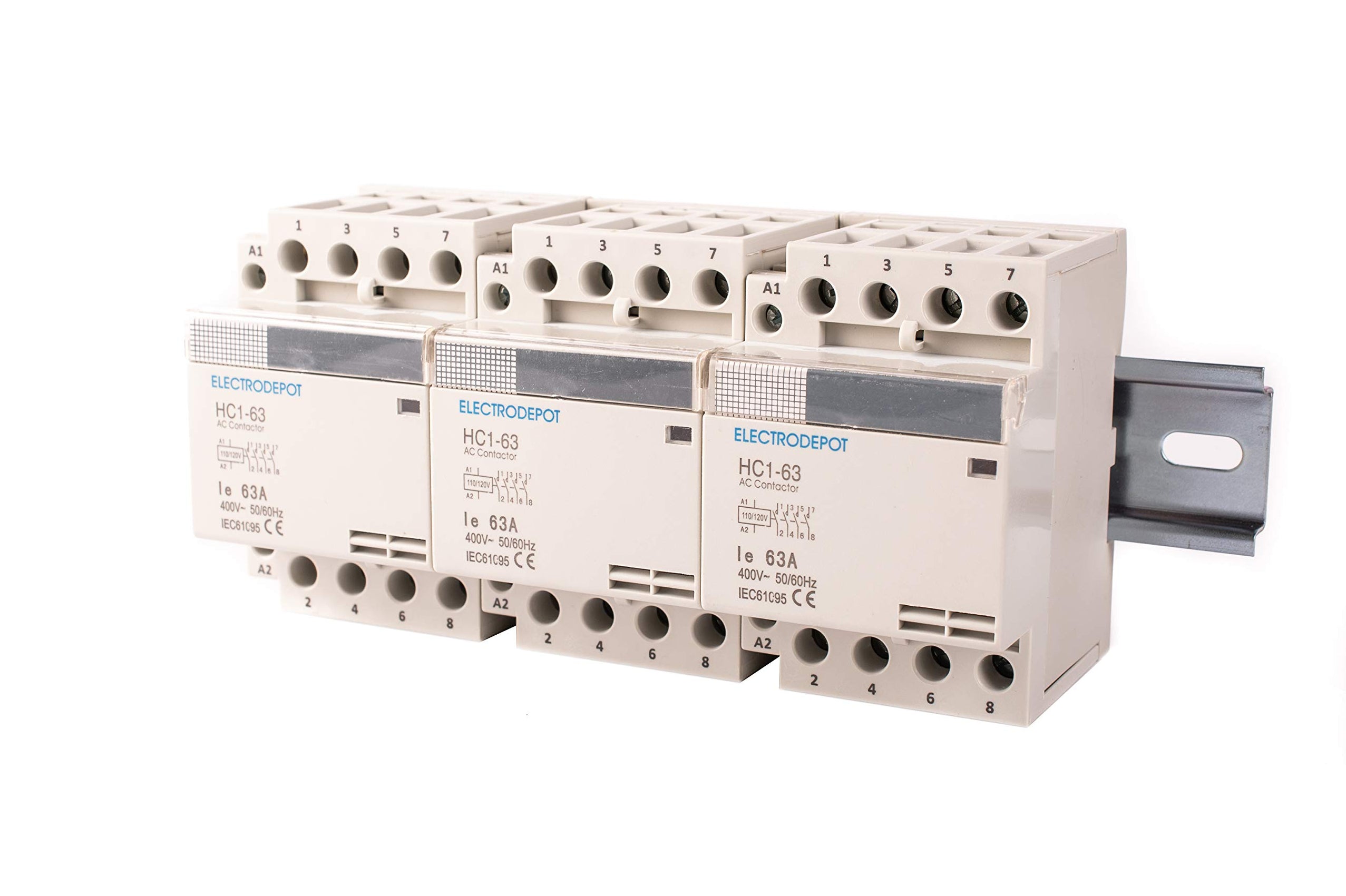 Contactor, 12 Pole Normally Open, 110/120V, 40A + DIN Rail + 2 Screws ...