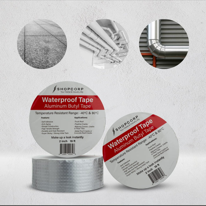 Shopcorp Waterproof Silver Aluminum Butyl Multi-Purpose Tape – Silver, Heavy Duty, High Heat, Professional Foil