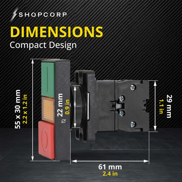 Shopcorp Double Push Button (On/Off Switch) for Industrial Equipment and Mount Panels