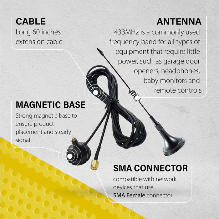 Electrodepot Antenna w/Magnetic Base and Male SMA Connector, 433 MHz Unity, 50 Ohms