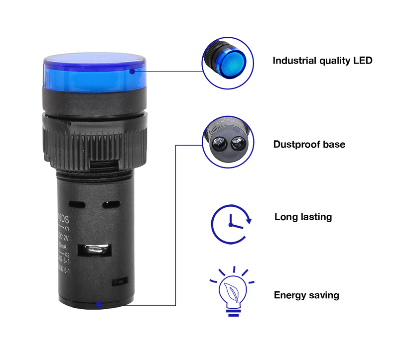 Shopcorp 20mA Energy Saving LED Indicator Lights - 2 Blue, 2 White, 2 Yellow, 2 Green and 2 Red Bulbs