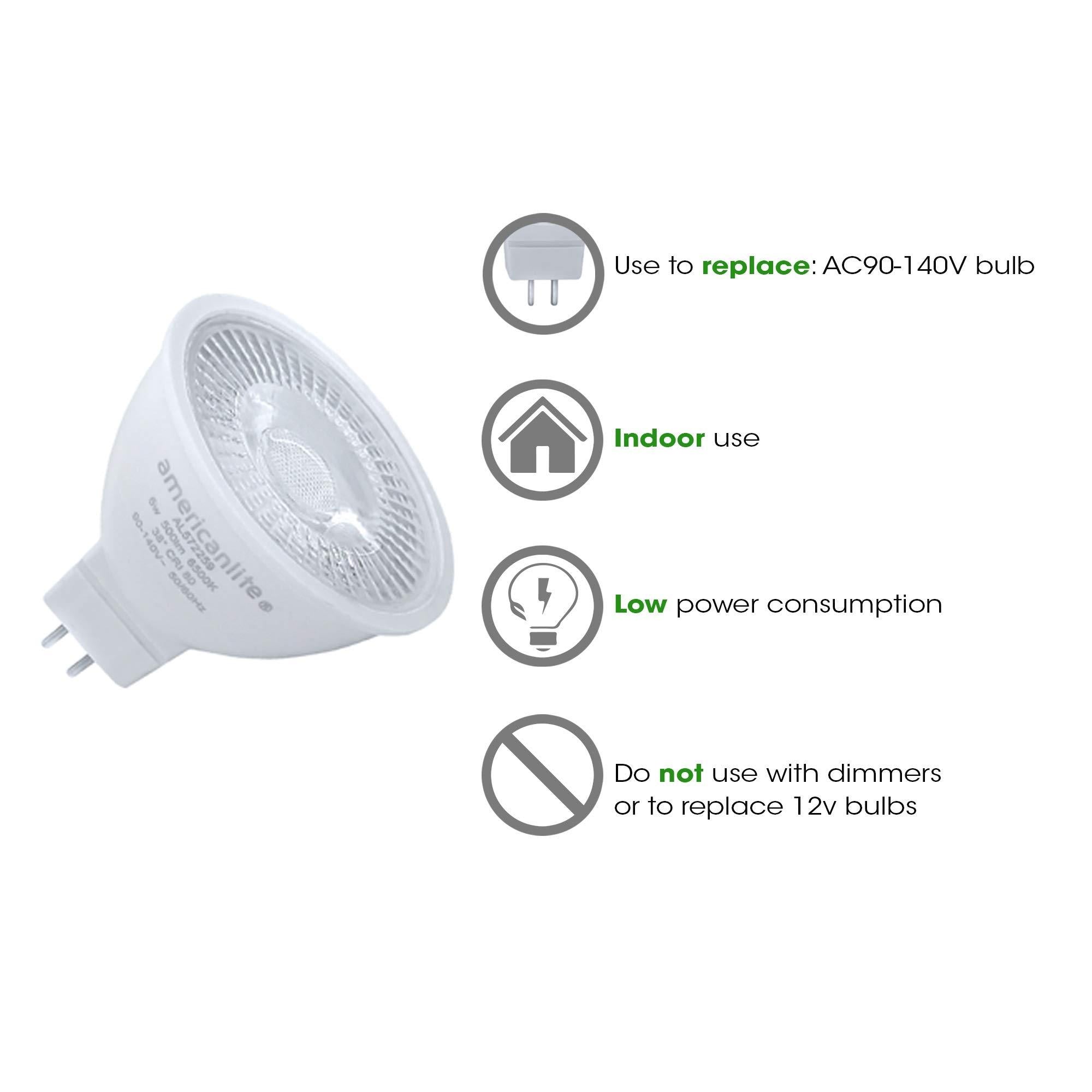 LED Light Bulb - Cool White, Energy Efficient - MR16, GU 5.3 Base - 6W,  110/120V, 500lm 