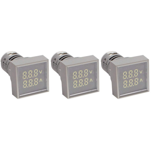 Shopcorp LED Volt Amp Meter 22mm Panel Mount, AC50-500V & 0-100A with CT Sensor | 3 Pack